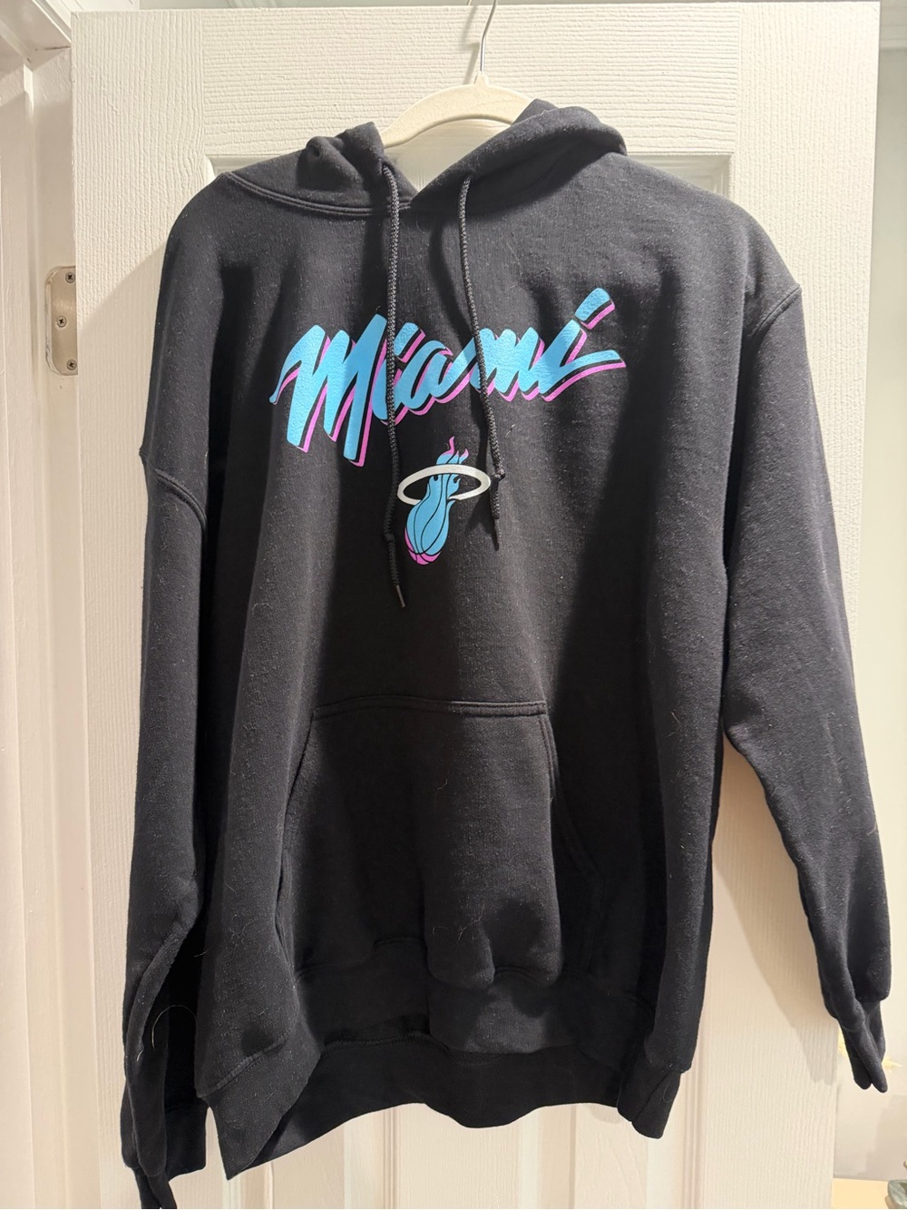 Miami Graphic Black Hoodie with Pink & Blue Script